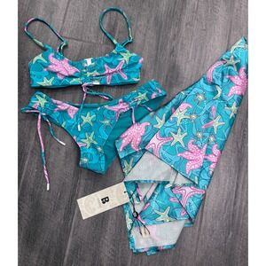 Blackbough 3‎ piece Bikini Set Sophia Scrunched Top Ruched Cheeky Bottoms Sarong